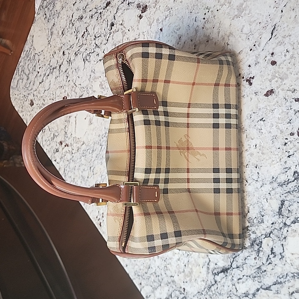 Burberry Beige and Brown Checkered Handbag